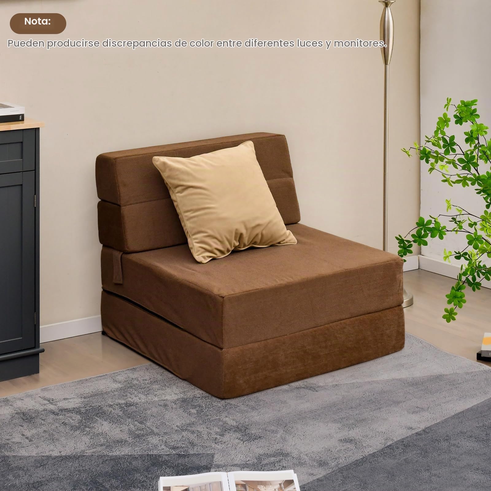 COSTWAY Colchón Plegable 3 en 1, Sofá Cama Plegable en 3 Secciones, Colchón de Espuma de Densidad de 15 cm, Funda Extraíble y Lavable, Cama de Invitados Portátil 190 x 70cm (café)