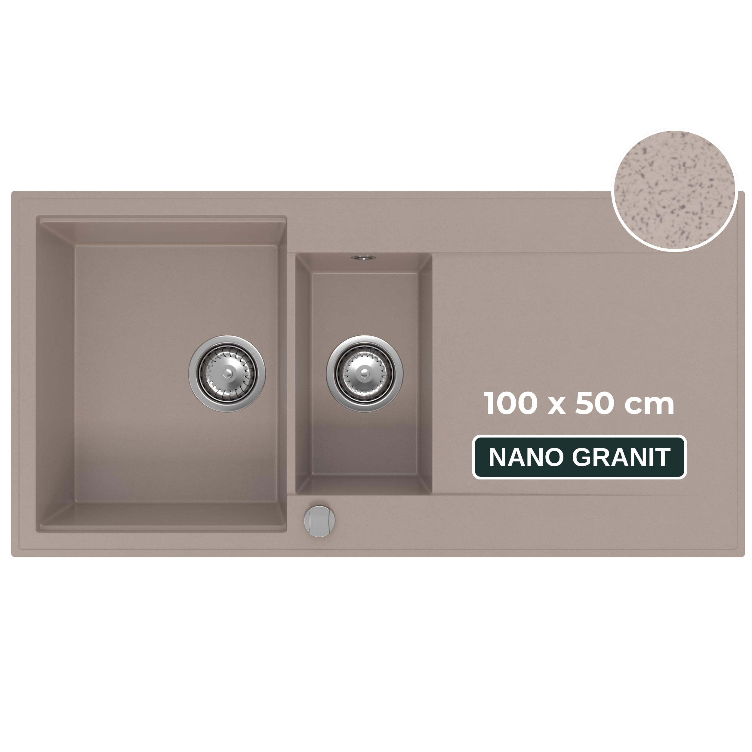 SINK QUALITY Spülbecken beige 100x50 cm, Granitspüle 1,5 Becken, Spüle mit Siphon und Imprägniermittel, Küchenspüle ab 60er Unterschrank