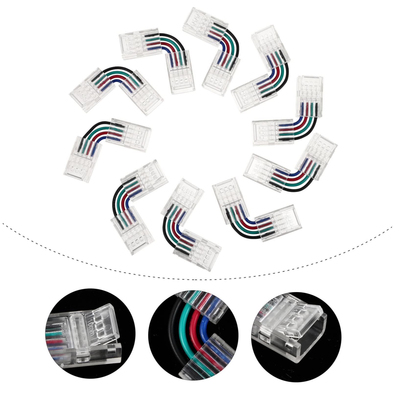 Alipis 4 Sets Vielseitige -streifen-lichter-anschlüsse 10 Mm Kein Löten Passend Für 5050 Smd Rgb-streifen 10 Stück * 4