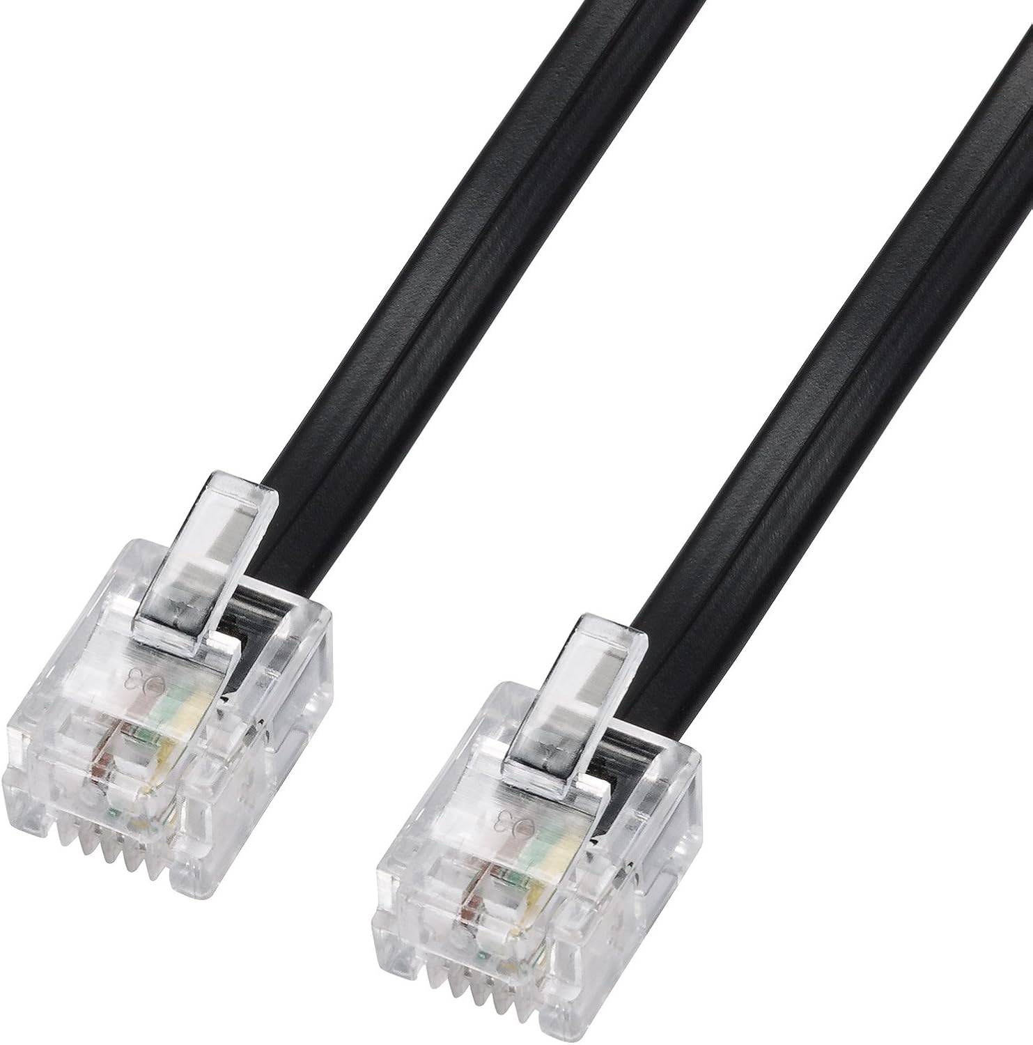 Cable de teléfono 2 x RJ11 / Cable modular / 6P4C 4/6 1:1 4 polos / Cable plano telefonico para ISDN contestador FAX Modem / 3m negro ecabo