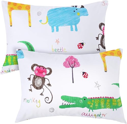 Fundas de almohada Safari para niños pequeños, paquete de 2 fundas de almohada para almohadas de 13 x 18 o 12 x 16 pulgadas para niños, funda de