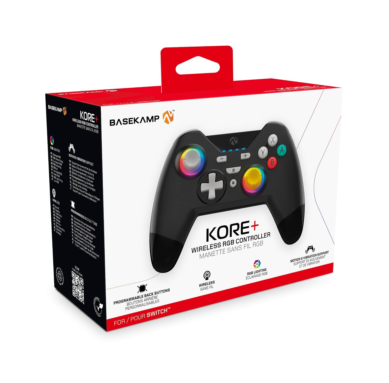 BASEKAMP Kore+ Wireless RGB Controller for Nintendo Switch - Programmable Back Buttons - Motion - Rumble - RGB Sticks (Retro Black) image 4