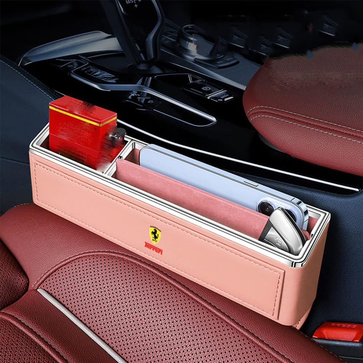 Car Seat Gap Storage Box, for Ferrari Roma Portofino F8 GTC4Lusso SF90 488 F12 FF, Car Seat Gap Filler Organizer Car Console Side Pocket,E
