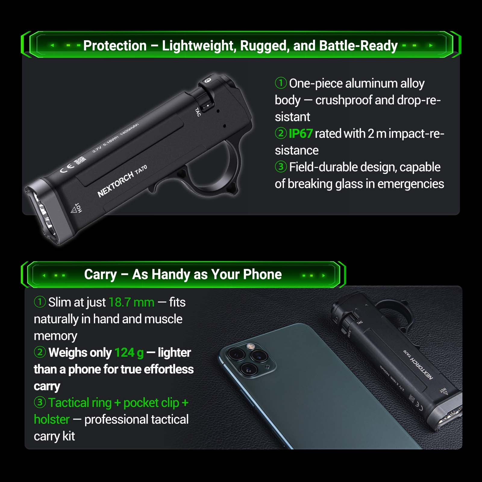 Amazon.co.jp: NEXTORCH TA70 EDC タクティカル懐中電灯 フラット懐中
