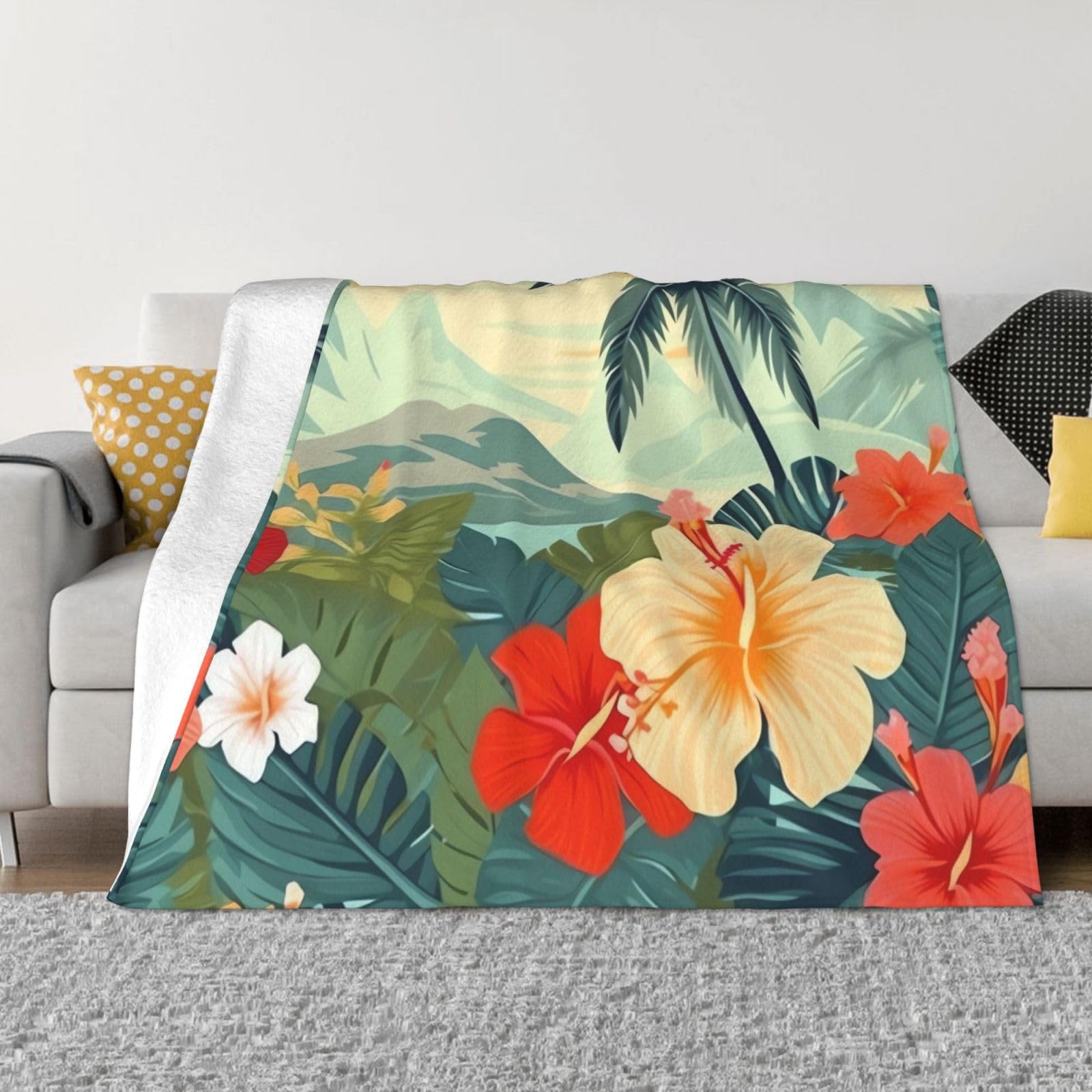 KLOPH Summer Hawaiian Throw Blanket 60"x50" Flannel Fluffy Warm Blanket for Couch, Reversible Plush Blankets for Bed, Comfy Fuzzy Blanket for Sofa, Plush Lightweight-Blankets for All Season