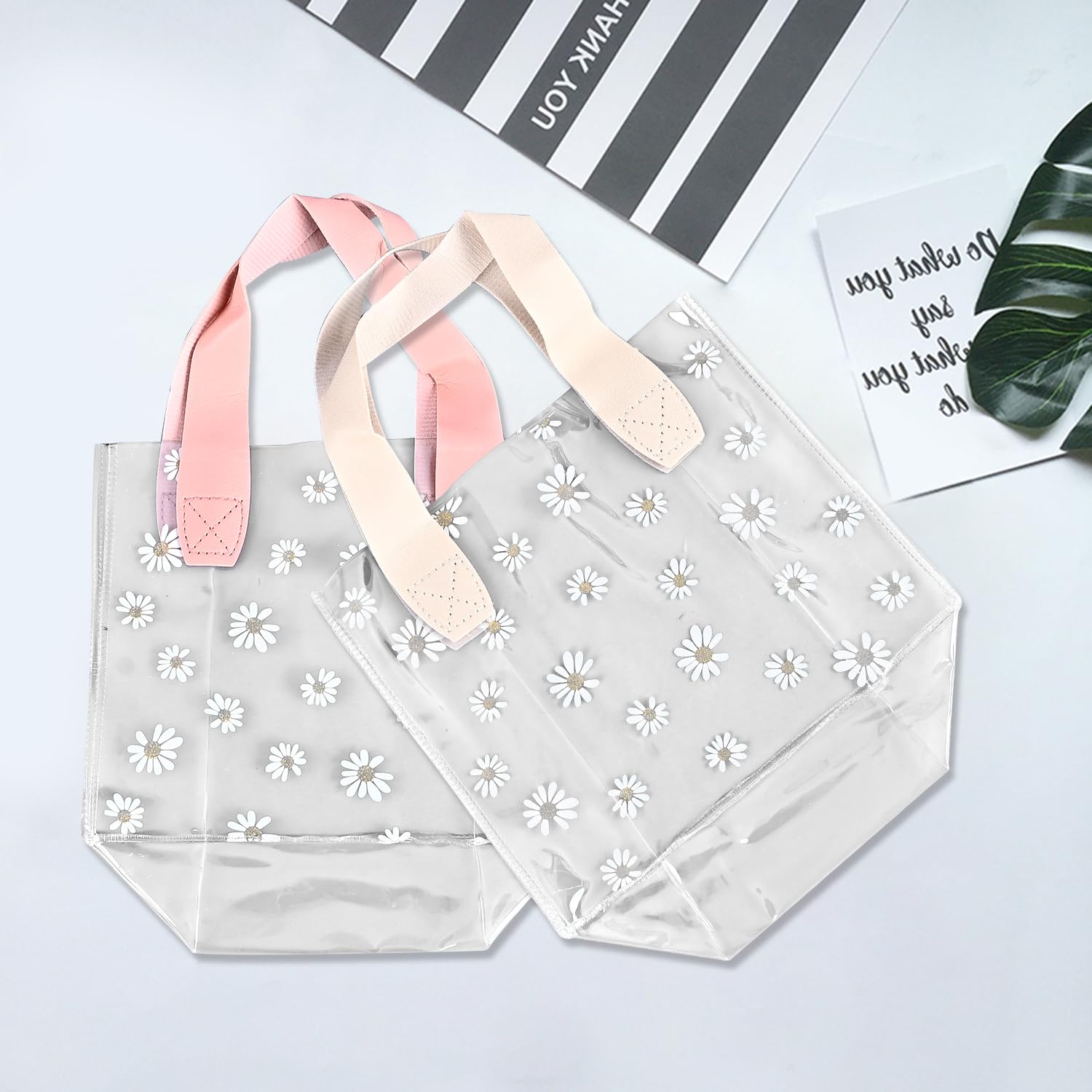 48 Pcs Clear Daisy Gift Bags With Handles Plastic PVC Goodie Bags With ...
