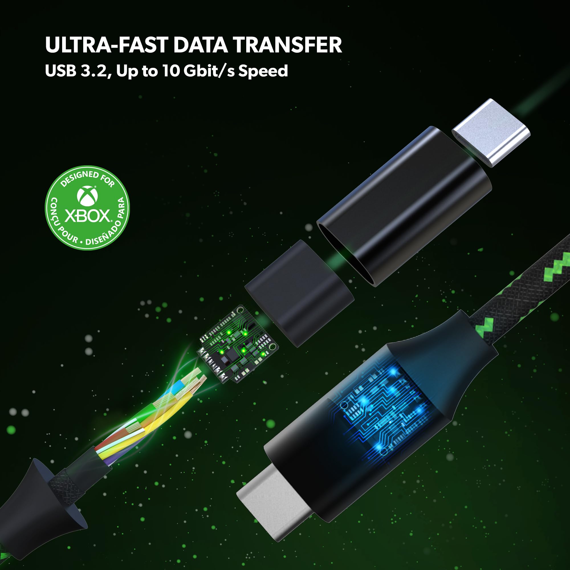 Snakebyte Charge & Data Cable X - Cavo USB-C con licenza per Xbox Series X|S, ricarica rapida di controller Xbox, trasferimento dati da 10 GBITS/S