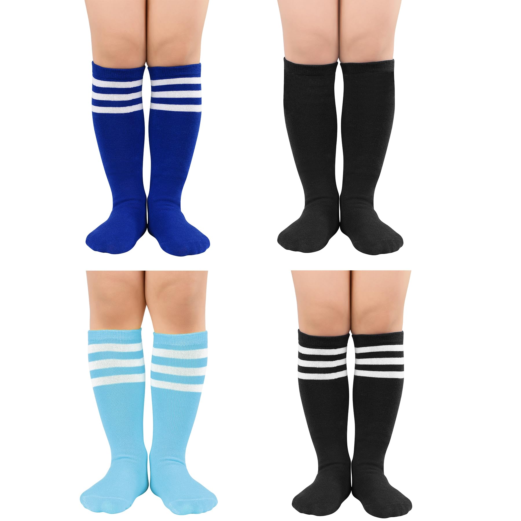 Zando 4 Pairs Kids Soccer Socks Athletic Youth Boys Girls Knee High Socks