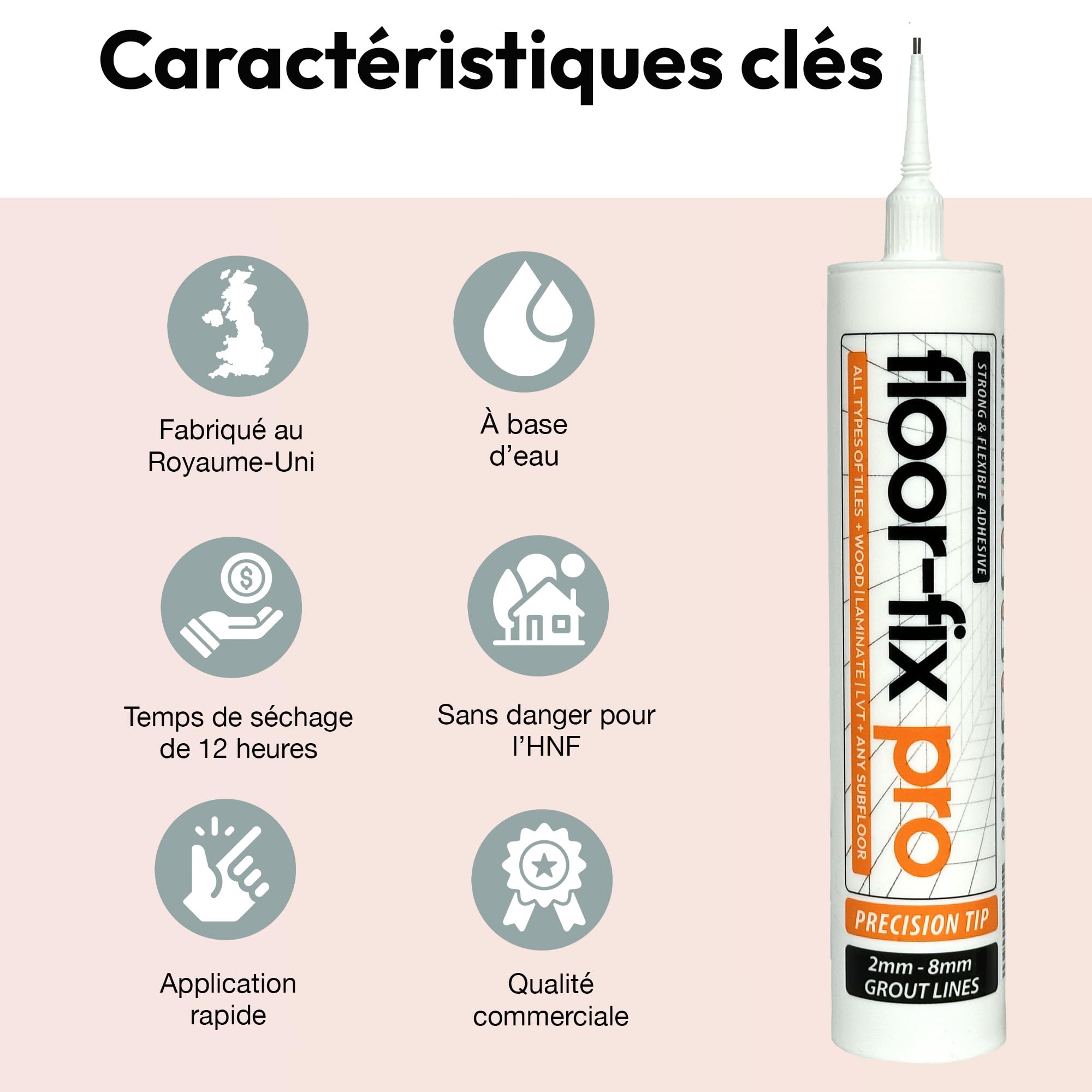 Colle Carrelage et Parquet | Fixation Rapide et Durable | Embout Seringue Intégré | Idéal pour Carreaux Français | Répare Sols, Transparent, Taille 1, Co-Polymer