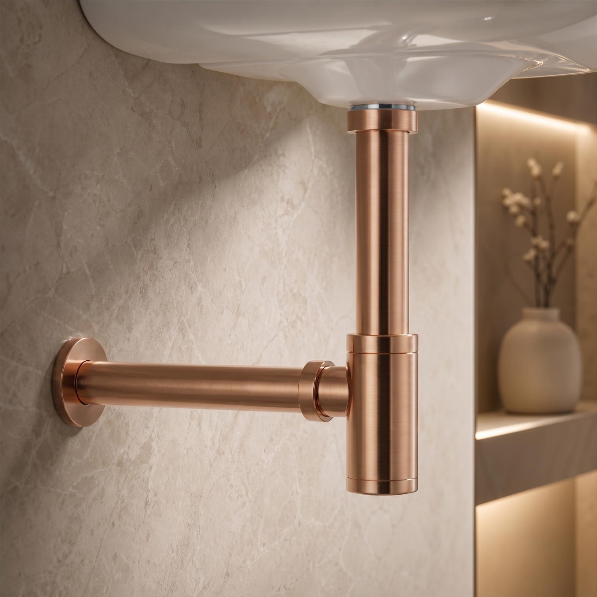 Fossa 304 Stainless Steel Bottle Trap – 12-Inches Long Pipe for Wash Basin, Bathroom & Kitchen Sink | Rust-Free Modern Bottle Trap Fitting Rose Gold (Chrome Finish)-image-26