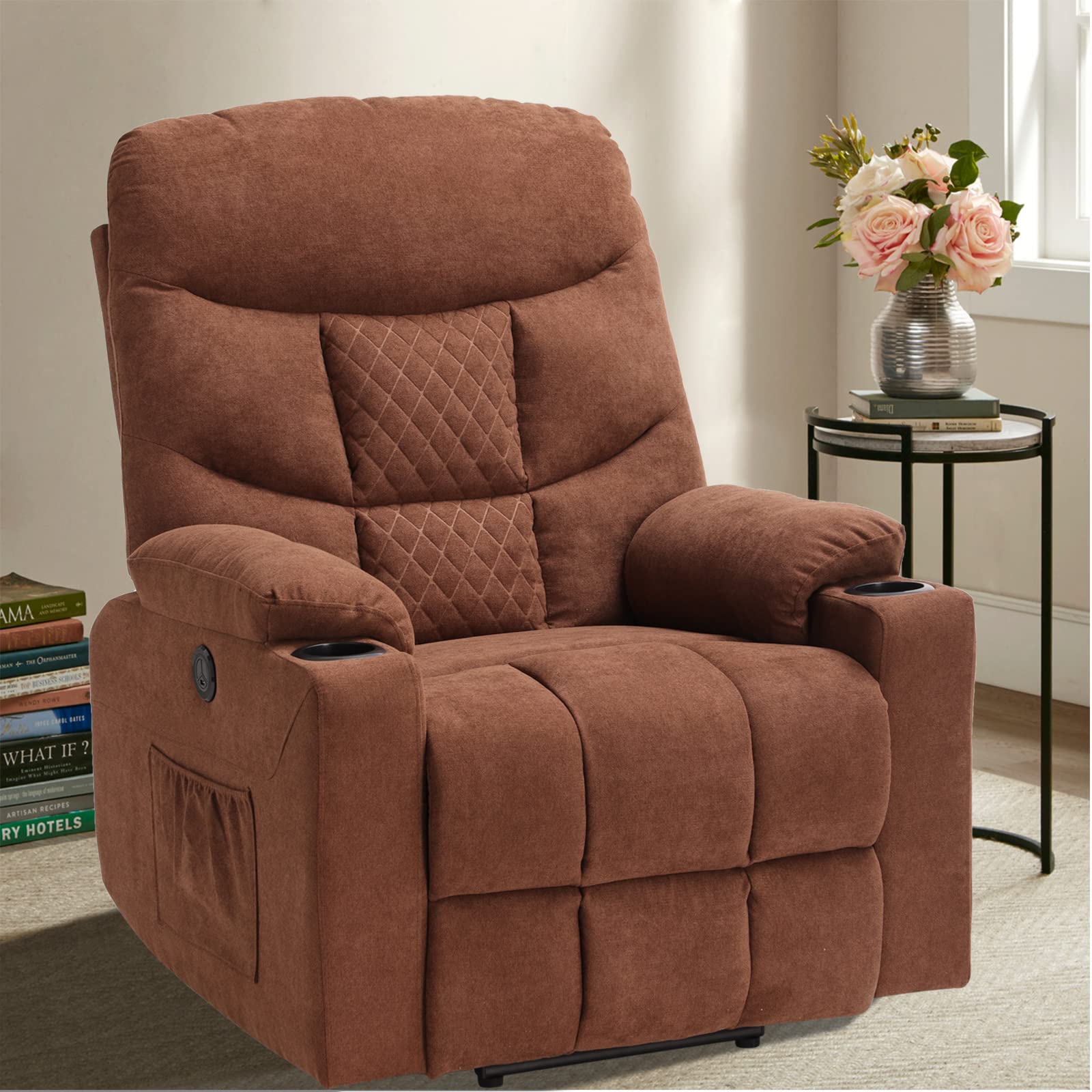Power Recliner Chair with Massage and Heat Fabric Wingback Electric