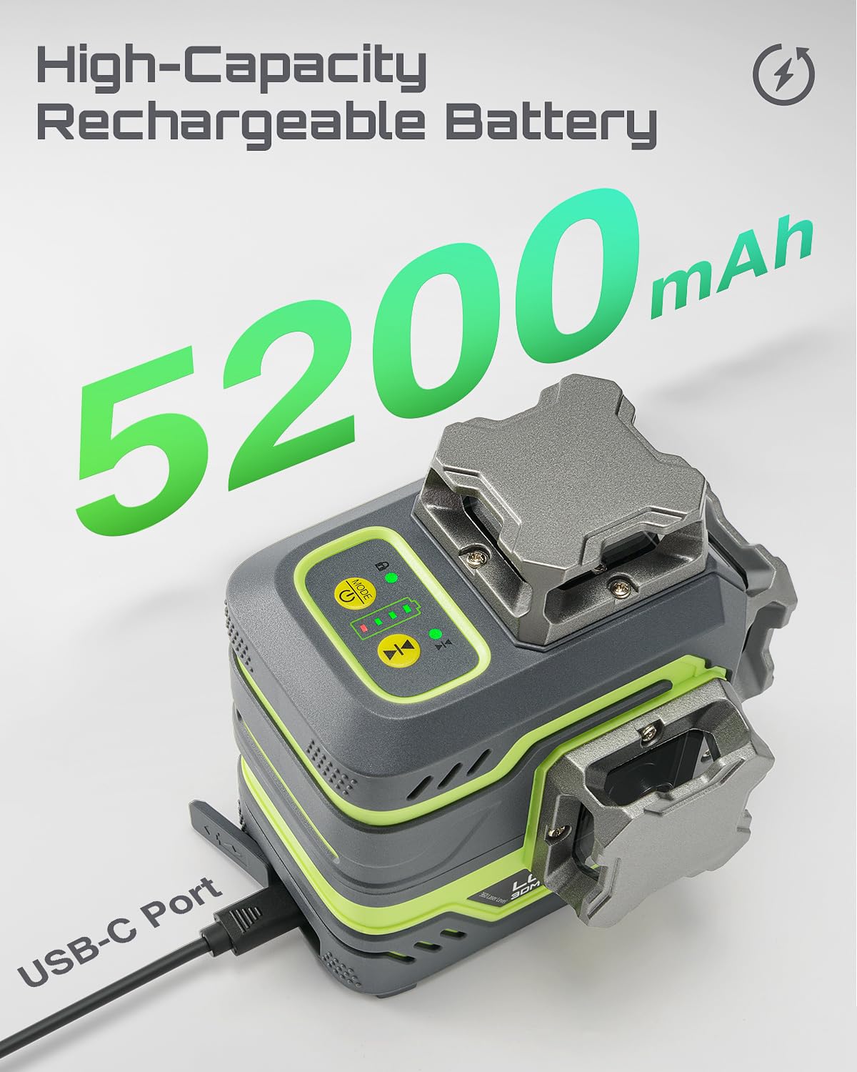 LasGoo LG-3DM Livella laser verde, laser a linea 3x360° autolivellante per edilizia e appendimento quadri, batteria integrata da 5200 mAh, cavo Type-C, supporto rotante magnetico incluso