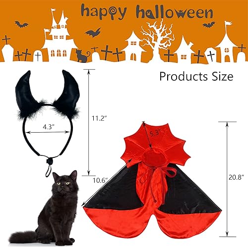 Halloween Cat Vampire Costume Dog Halloween Cosplay Dress Cape Devil Horns Hat Holiday Clothes for Cats Small Medium Dogs