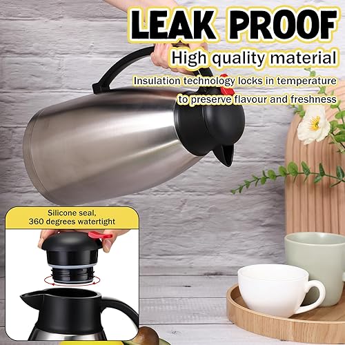 Miniatura 5 de Nuogo 2 jarras térmicas de café de 102 onzas con aislamiento de acero inoxidable de doble pared al vacío, olla térmica con cepillo para uso en casa