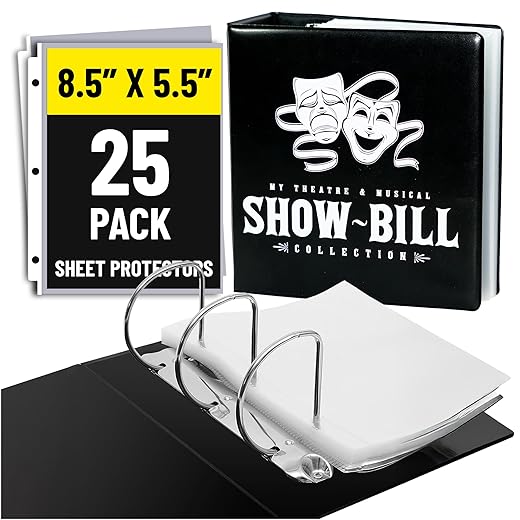 Show-Bill/Playbill Binder for Broadway and Theatre Show-Bills, Comes with 20 Sheet Protectors to Hold and Organize All Your Playbills, D-Ring, Black, by Ring Binder Depot