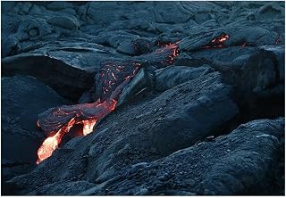 Fish Tank Background Aquarium Background Volcano Magma Lava Rock Black HD Printing Wallpaper Fish Tank Reptile Habitat Decorations(58x116cm 23x46in)