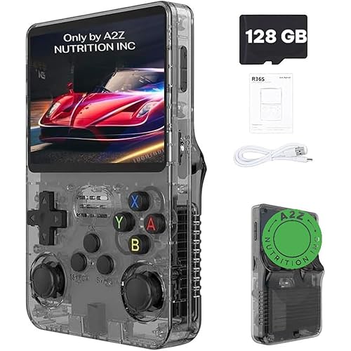 R36S Retro Handheld Game Console – 128GB with 20k+ Games, 3.5" IPS Screen, 1GB RAM | Portable Emulator Supports 8-Bit to 64-Bit Classics – Best Gaming Gift (Black Transparent) with Free Key Chain Gift