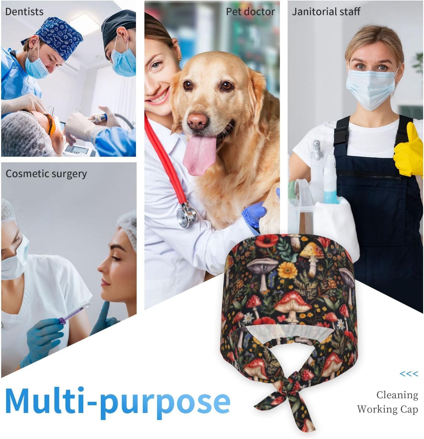 Working Cap Scrub Cap with Sweatband Adjustable Unisex Men Women Tie Back Hat Nurse Surgical Caps - Image 8