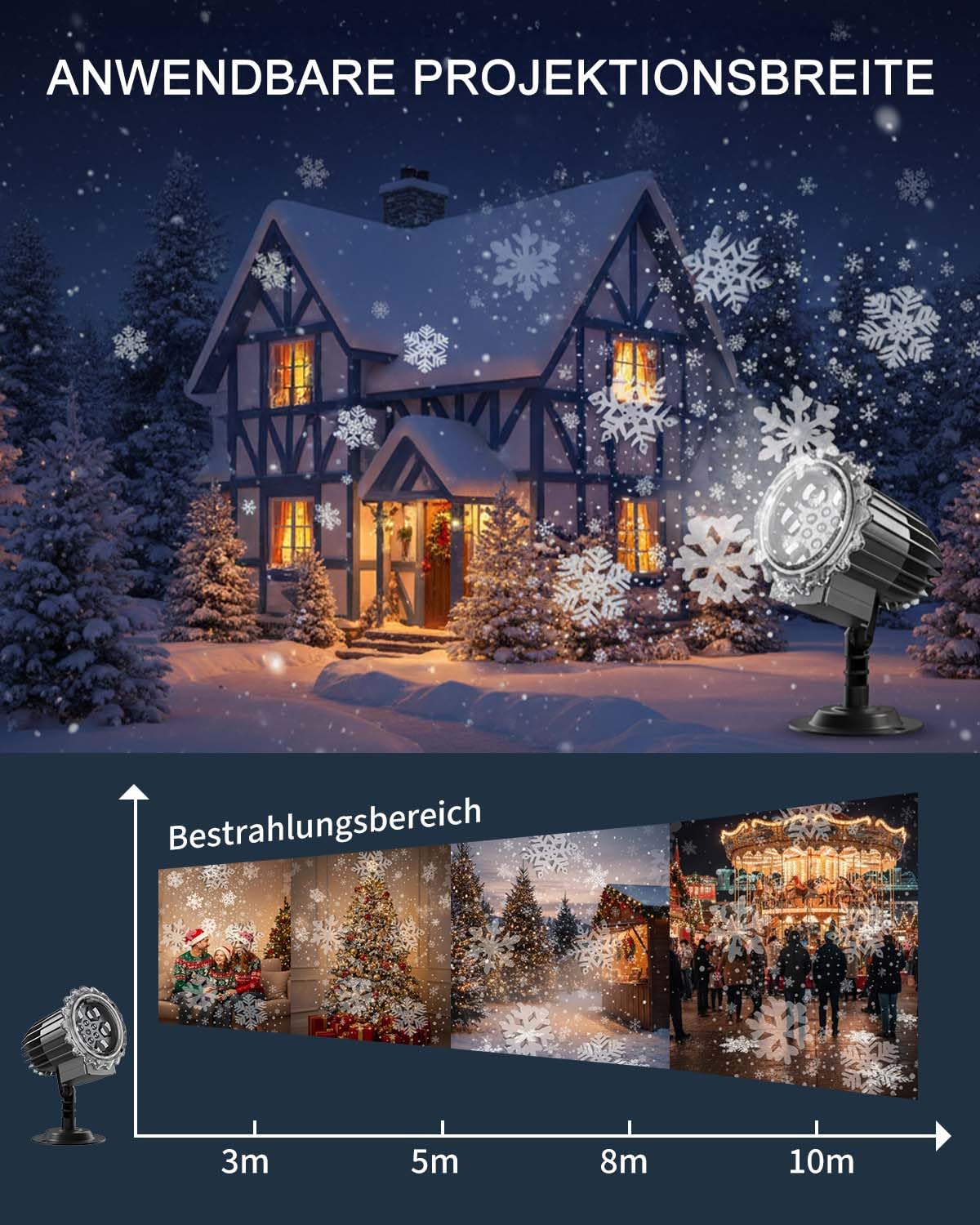 Trongle Weihnachten Schneeflocke Projektor Licht 3D-Effekt, LED Projektionslampe mit Fernbedienung & Timer, Weihnachtsprojektor Licht Wasserdicht, Dynamischem Schneefall, für die Weihnachtsdekoration
