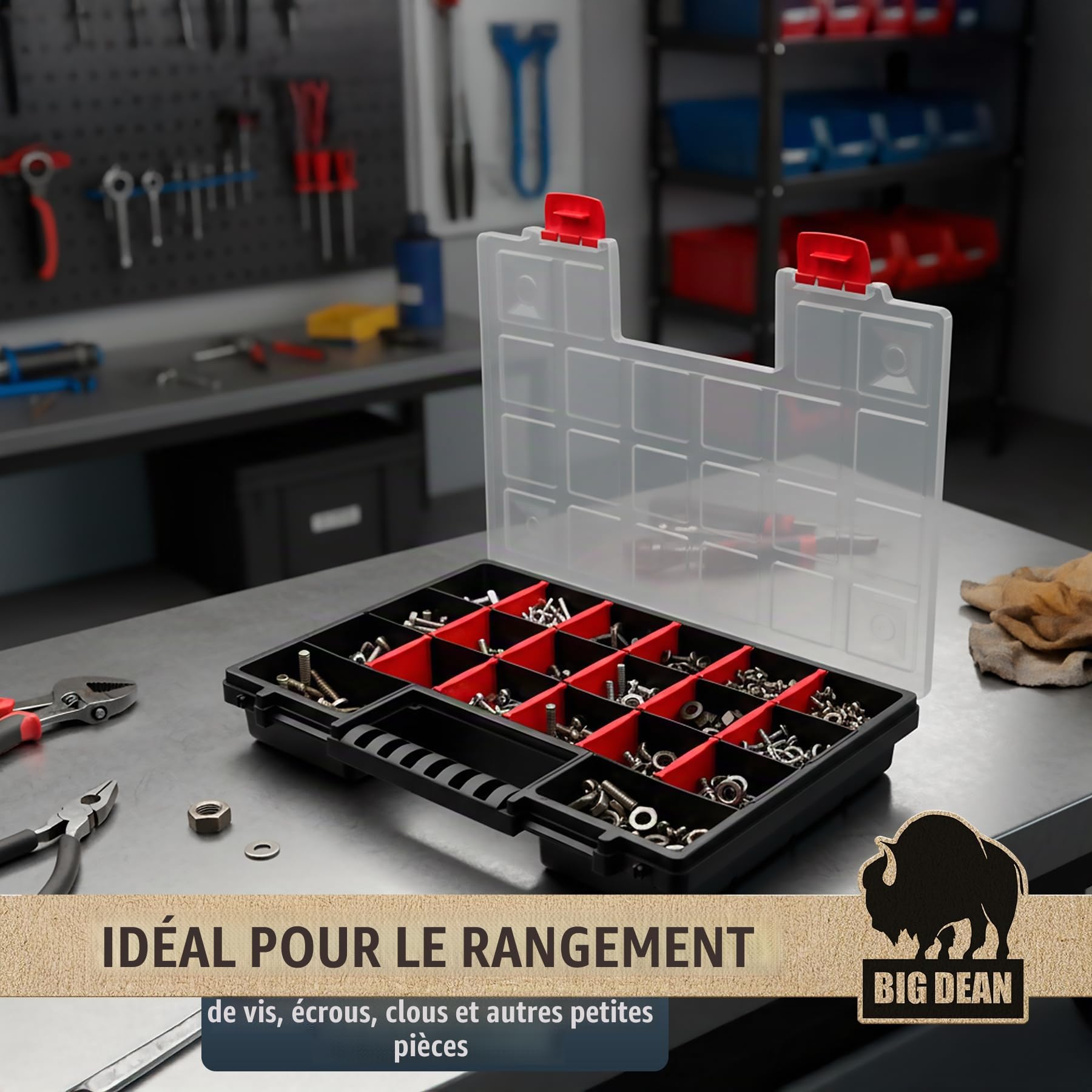 BigDean Lot de 10 boîtes de rangement XL avec division flexible, fabriquées en Europe