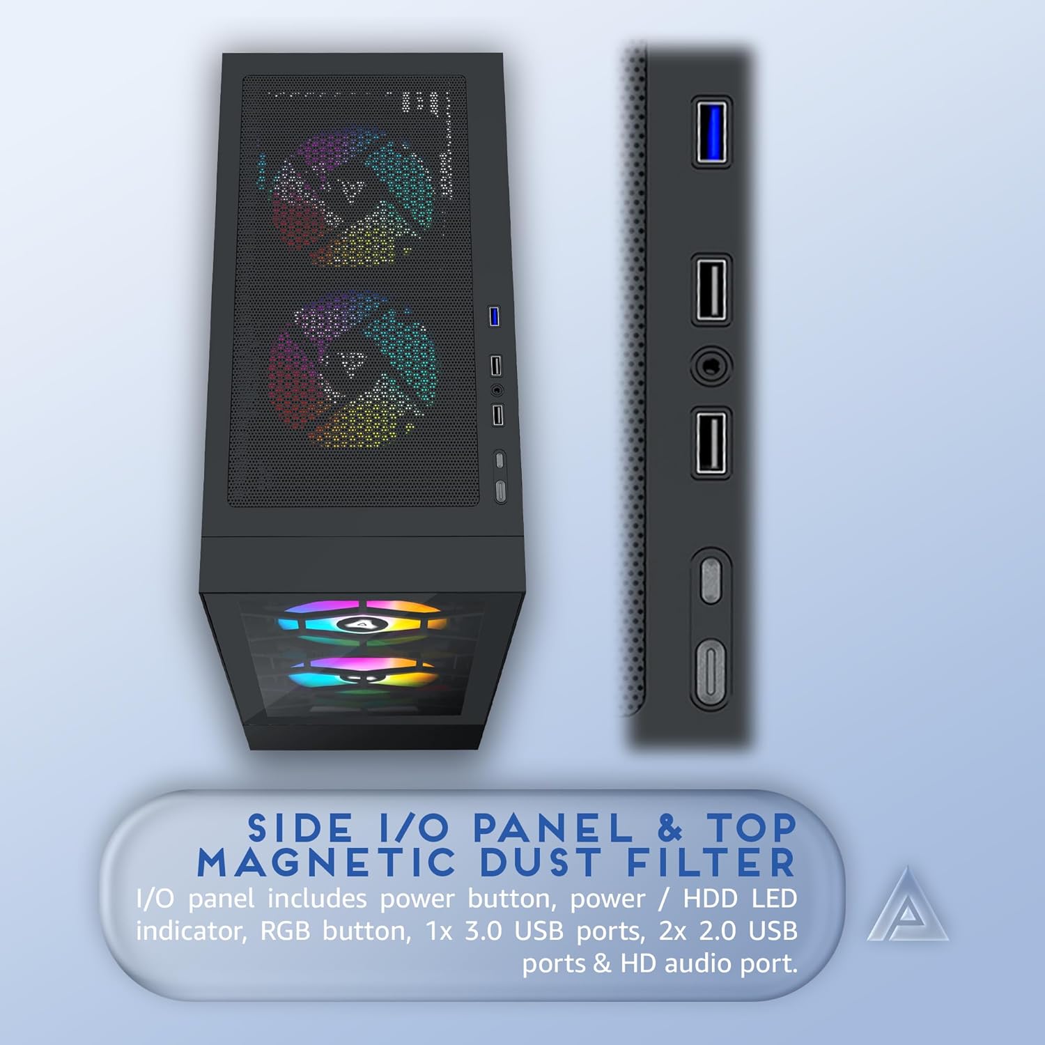 Apevia Eclipse-BK Eclipse Mid Tower Gaming PC Case w/ 5X 120mm ARGB Fans, 366 RGB Light Modes, Minimalistic Honeycomb Design, Tempered Glass Front & Side Panels, 1X USB3.0, 2X USB2.0, Black