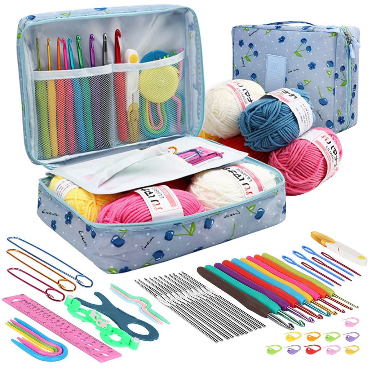 HASTHIP® Crochet Kit for Beginners Adults, 107 Pcs Yarn Hooks Portable Set