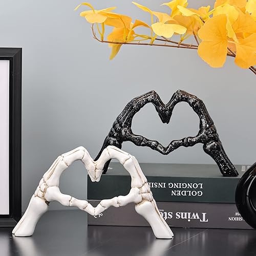 Vista 6 de LCCCK White Hand Gesture Desk Statues Love Ornaments,Skull Couple Statue, Creative Wedding Home Desktop Decor,Heart Shape Hand Figurines for Living