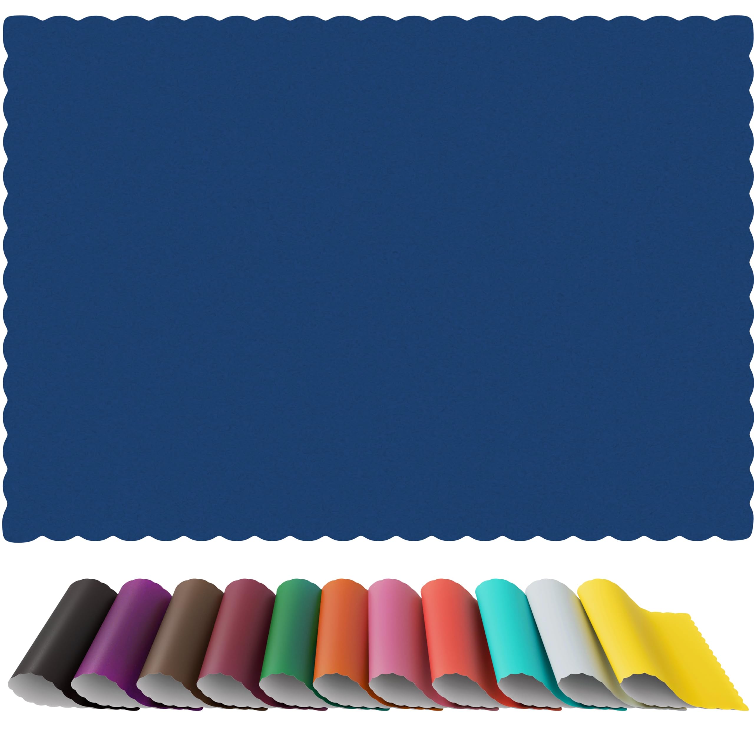 Paper Placemats - Disposable - Scalloped Edge (Blue, 100)