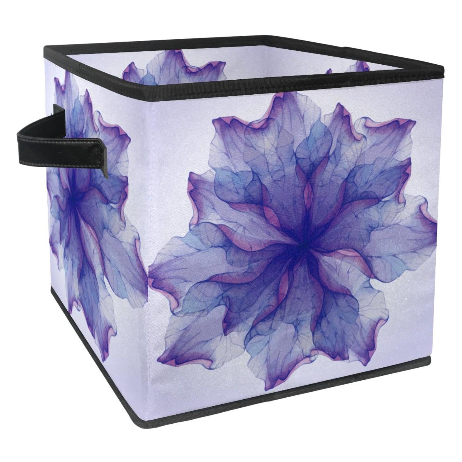 Boîte de rangement cube motif fleurs violettes avec doubles poignées