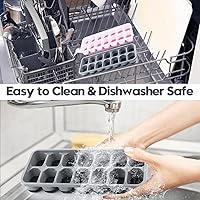Vista 4 de Paquete de 4 bandejas para cubitos de hielo, fáciles de liberar y flexibles, bandejas de silicona para cubitos de hielo de 56 piezas con tapa