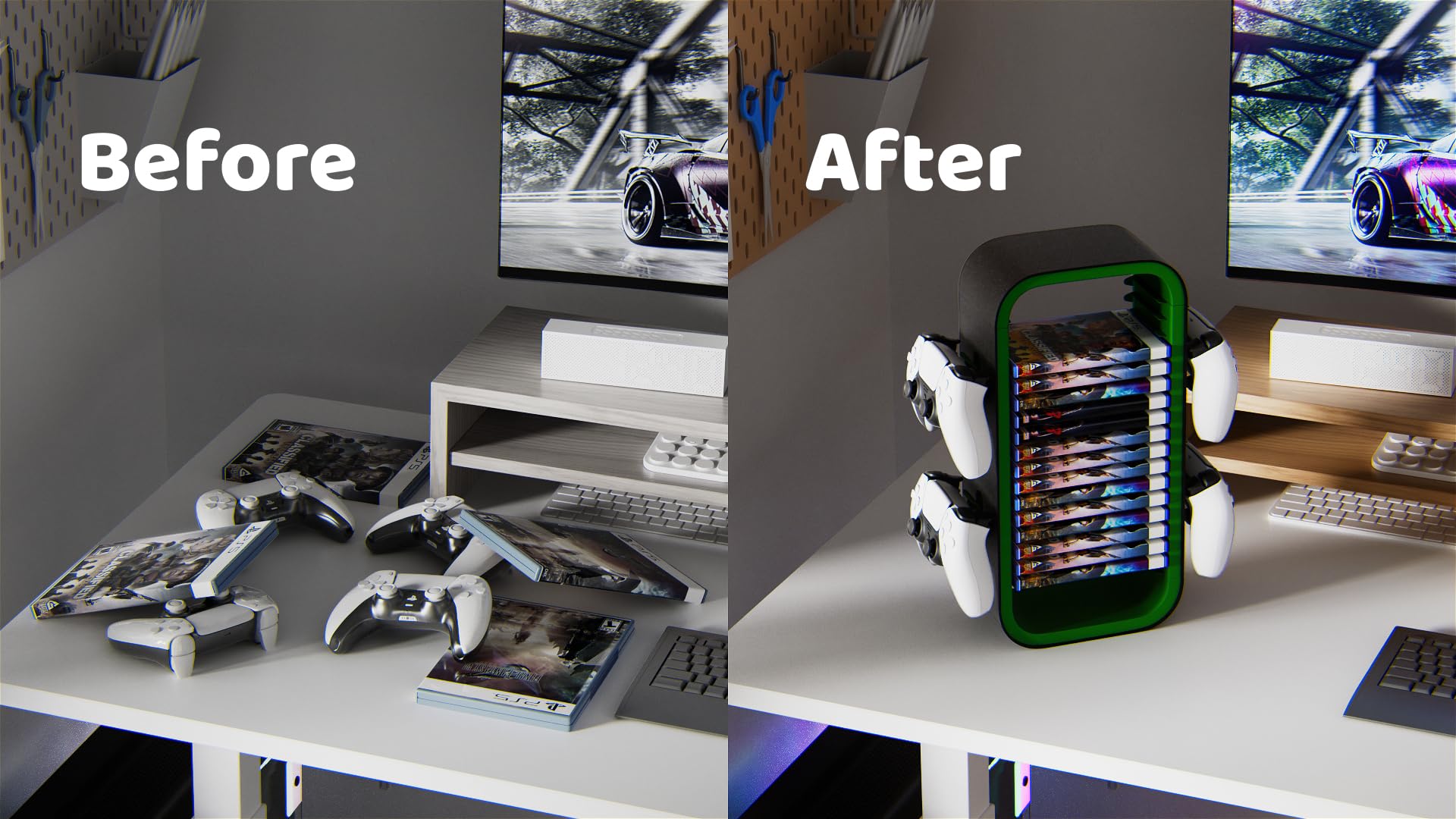 OYO-1 Torre di archiviazione per giochi PS5/Xbox Series S/X e Switch, organizer universale per dischi e controller, 18 pezzi