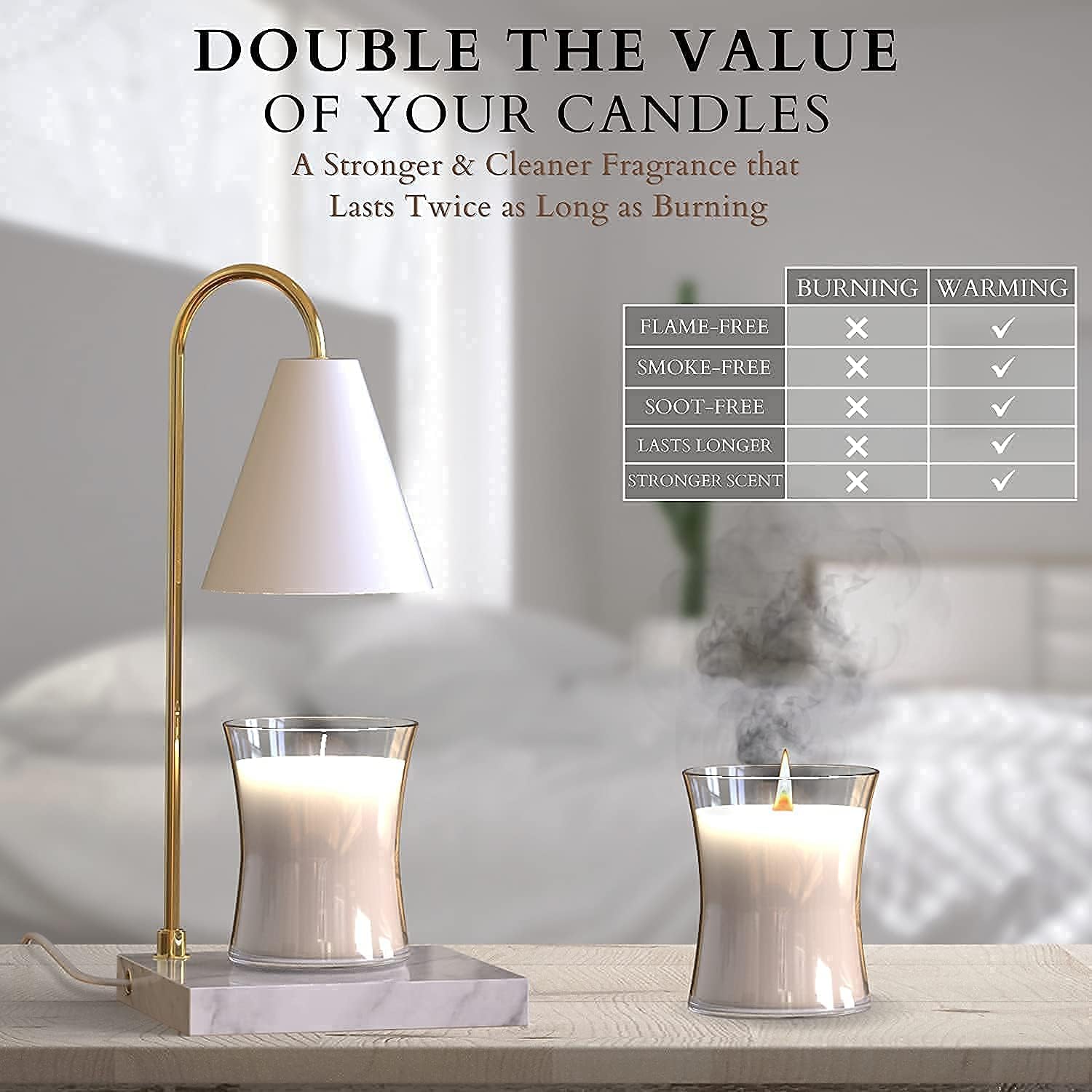 Cozyberry® Esencial Candle Warmer, Compatible with Yankee Candle Large Jar, Candle Warmer Lamp, Dimmable Candle Melter for Scented Candle, Wax Melt, Small & Large Size Jar Candles (White Marble) : Home & Kitchen