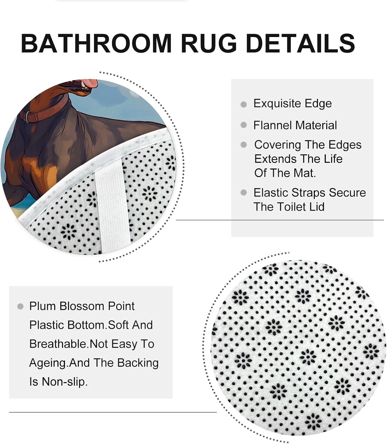 4PCS Doberman Dog Bathroom Accessory Sets with Non-Slip Rug, U Shape and Toilet Lid Cover Mat, Fun Puppy Animal Beach Cartoon Kids Bathroom Decorative-72''x72''
