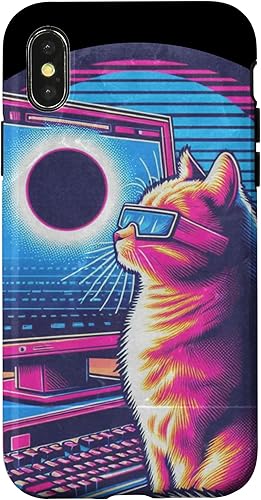 Miniatura 5 de iPhone 14 Pro Max Cat Solar Eclipse - Synthwave Retro Poster Style Case