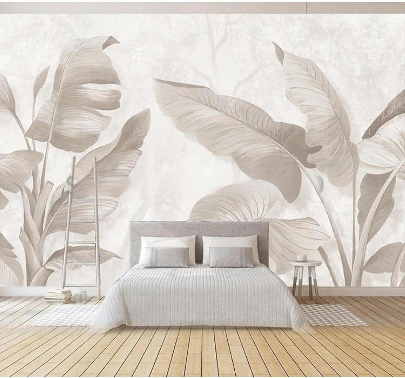 XLMING Retro Three Dimensional Hand Drawn Plants Banana Leaves 3D Wallpaper Luxury Silk Study Dining Feature Sofa Grey Bedroom Living Room Tv Decorative Wall-400cm×280cm