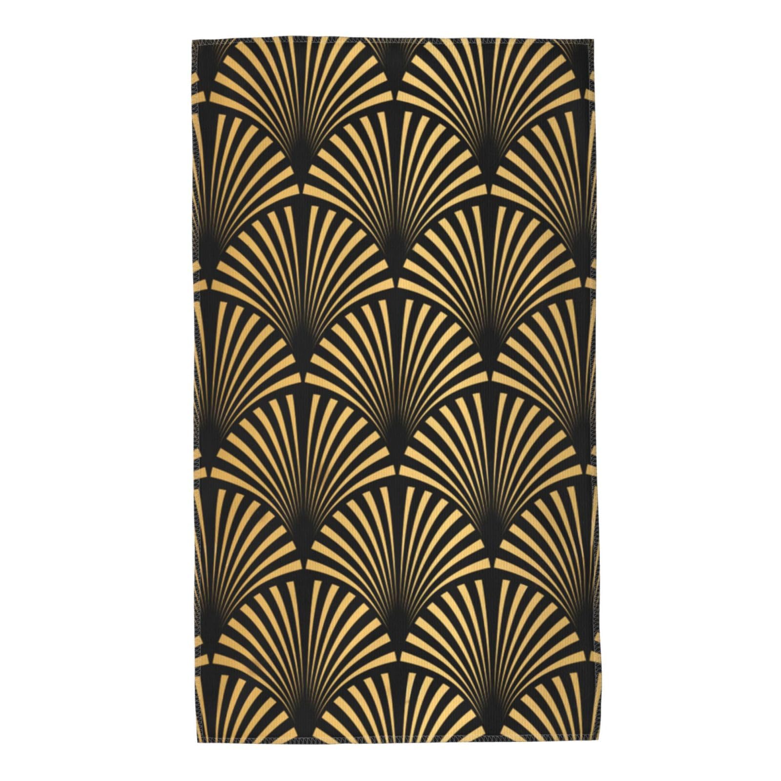 InOmak Art Deco Pattern Seamless Black Gold，Durable Hotel Hand Towels Bathroom Travel Washcloth Face Towel 40 X 70 cm