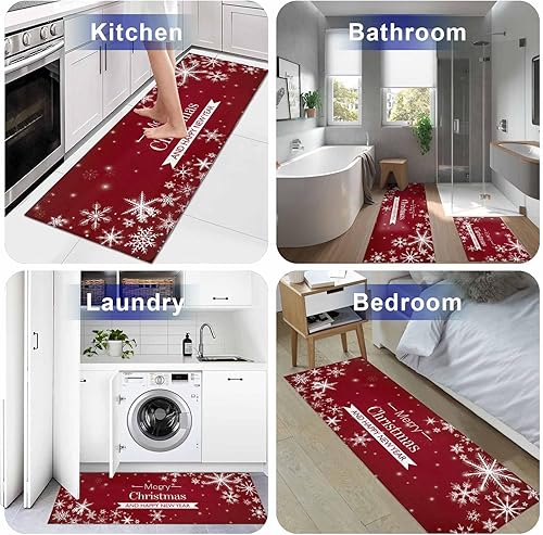 Miniatura 116 de Alfombras de cocina de Navidad absorbentes antideslizantes para piso, árbol de Navidad, muñeco de nieve y copo de nieve, alfombras y tapetes