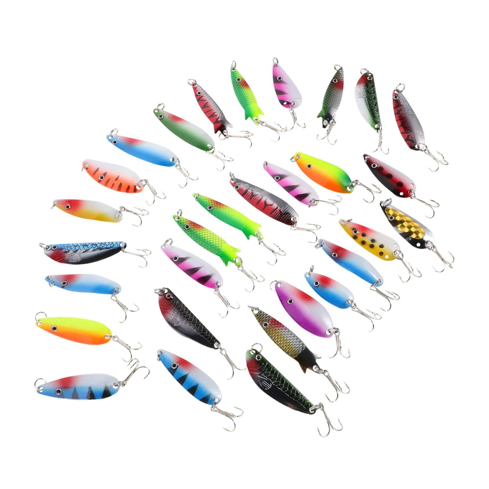 Milisten 30piezas Señuelos Giratorios De Cuchara De Metal con Anzuelos Triples De Señuelos Realistas con Forma De Pez para Pesca Agua Dulce y Salada para Lubina Trucha y Perca