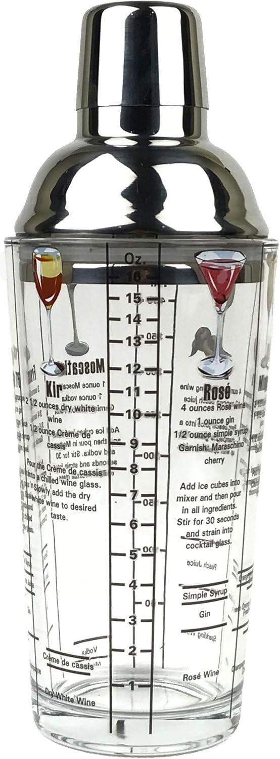 Best Deal 14 oz Recipe Glass Cocktail Shaker With Jigger & Strainer Top - Includes 6 Cocktail Drink Recipes (Wine Theme) Featured Product 14 oz Recipe Glass Cocktail Shaker With Jigger & Strainer Top - Includes 6 Cocktail Drink Recipes (Wine Theme)
