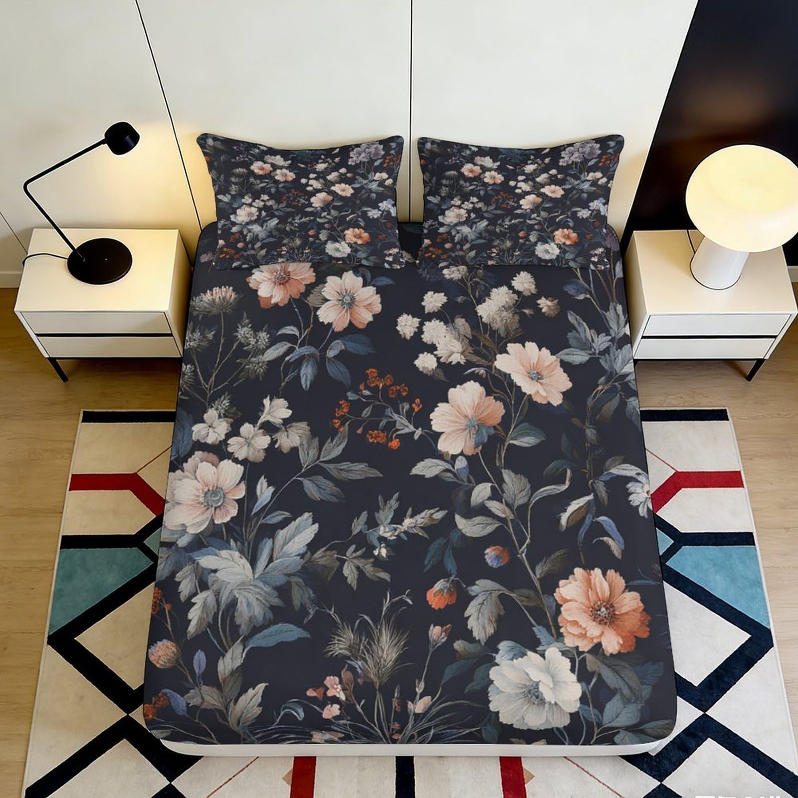 3D Printed Vintage Botanical Fitted Sheet Microfiber Soft Floral Garden Bed Cover for Bedroom Guest Room Mattress 120x200x25cm