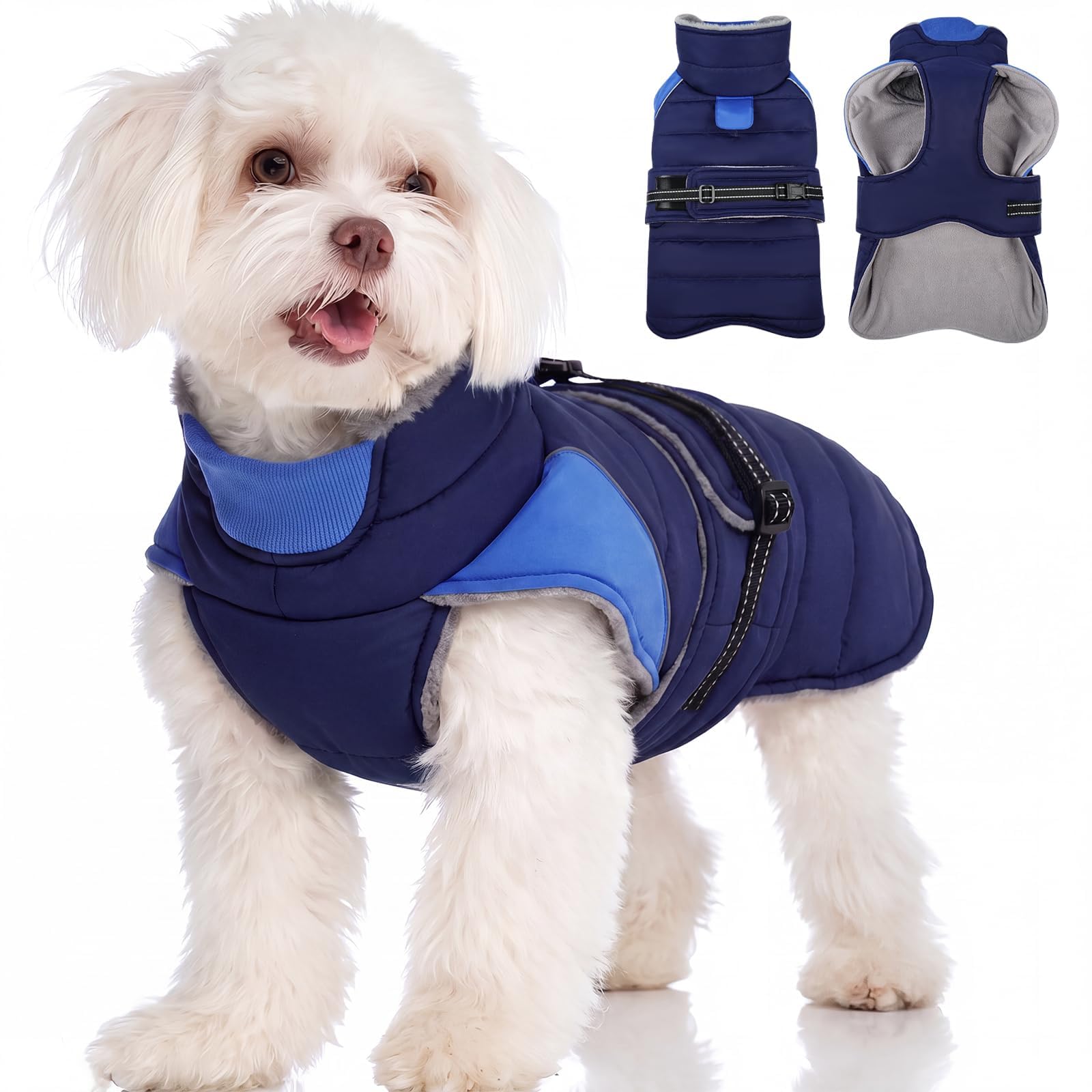 MIGOHI Warm Dog Jacket, Waterproof Dog Coat with Fur Collar, DarkBlue, S