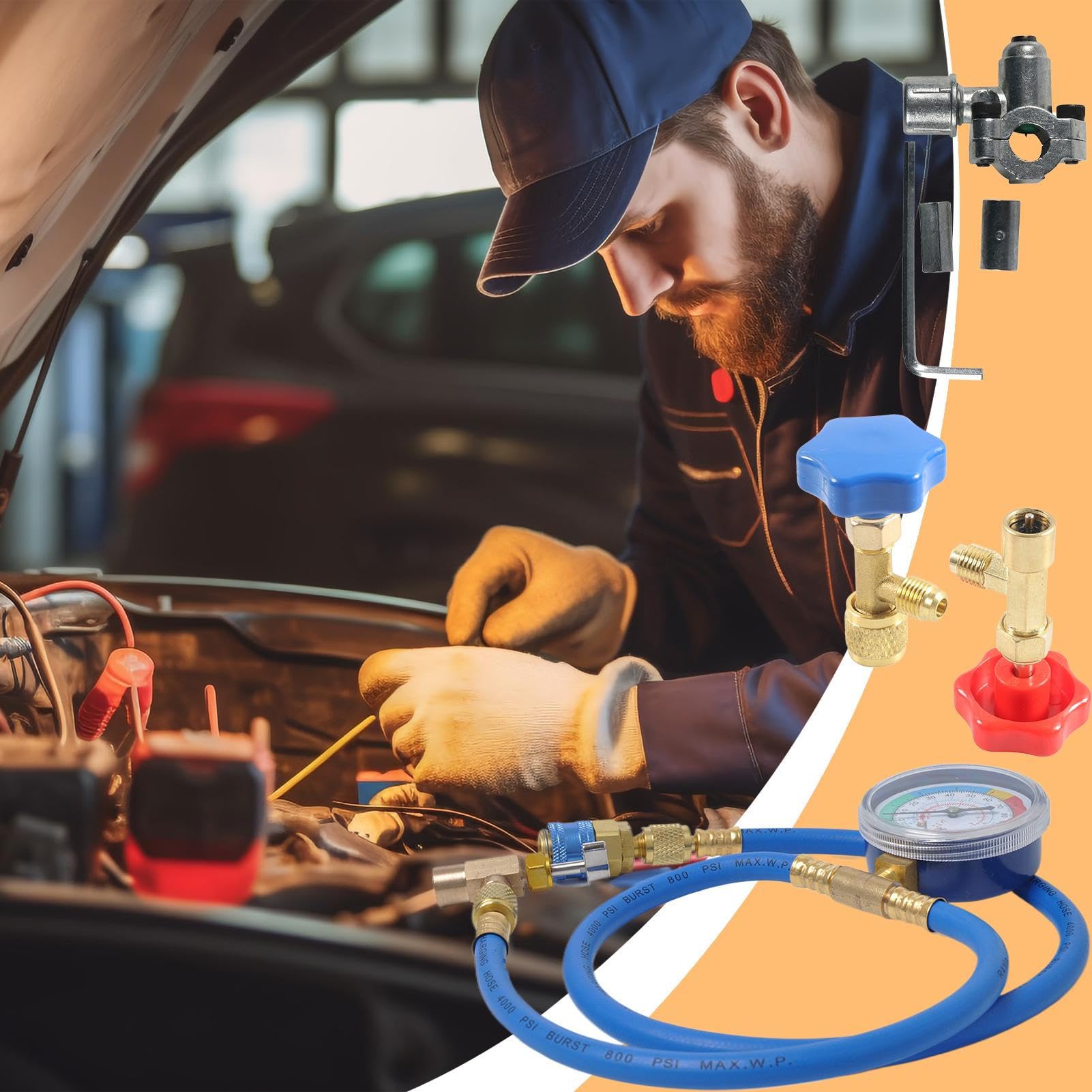 Kit Ricarica Gas R134a Rilevamento Perdite Ricarica Diagnostica | Kit Ricarica Refrigerante R-134a Diagnosi Refrigerante, Auto, Rilevamento Perdite Auto, Riparazione Cavi Per Veicoli E Casa