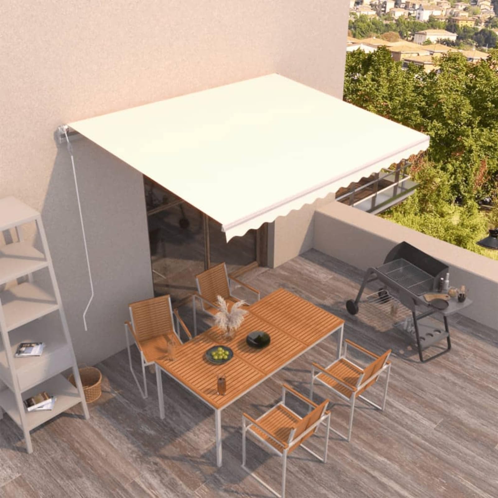 Festnight Store Banne Motorisé 4,5x3 Store banne Electrique avec Télécommande Auvent Rétractable à Bras Repliable pour Balcons Terrasse et Jardin-Crème-450 x 300 cm