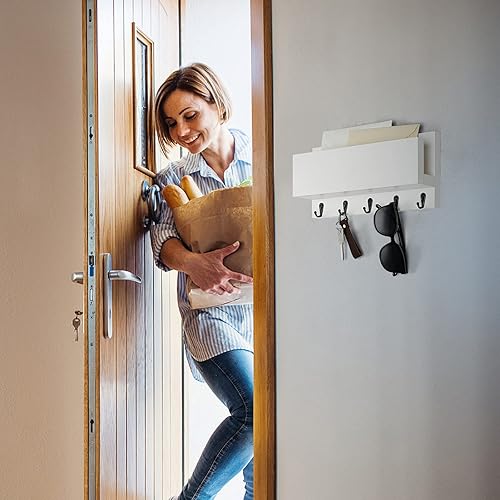 Miniatura 3 de Soporte para correo y llaves para pared, estante organizador decorativo de entrada con ganchos para correa de perro, lentes de sol, bolsos, abrigos,