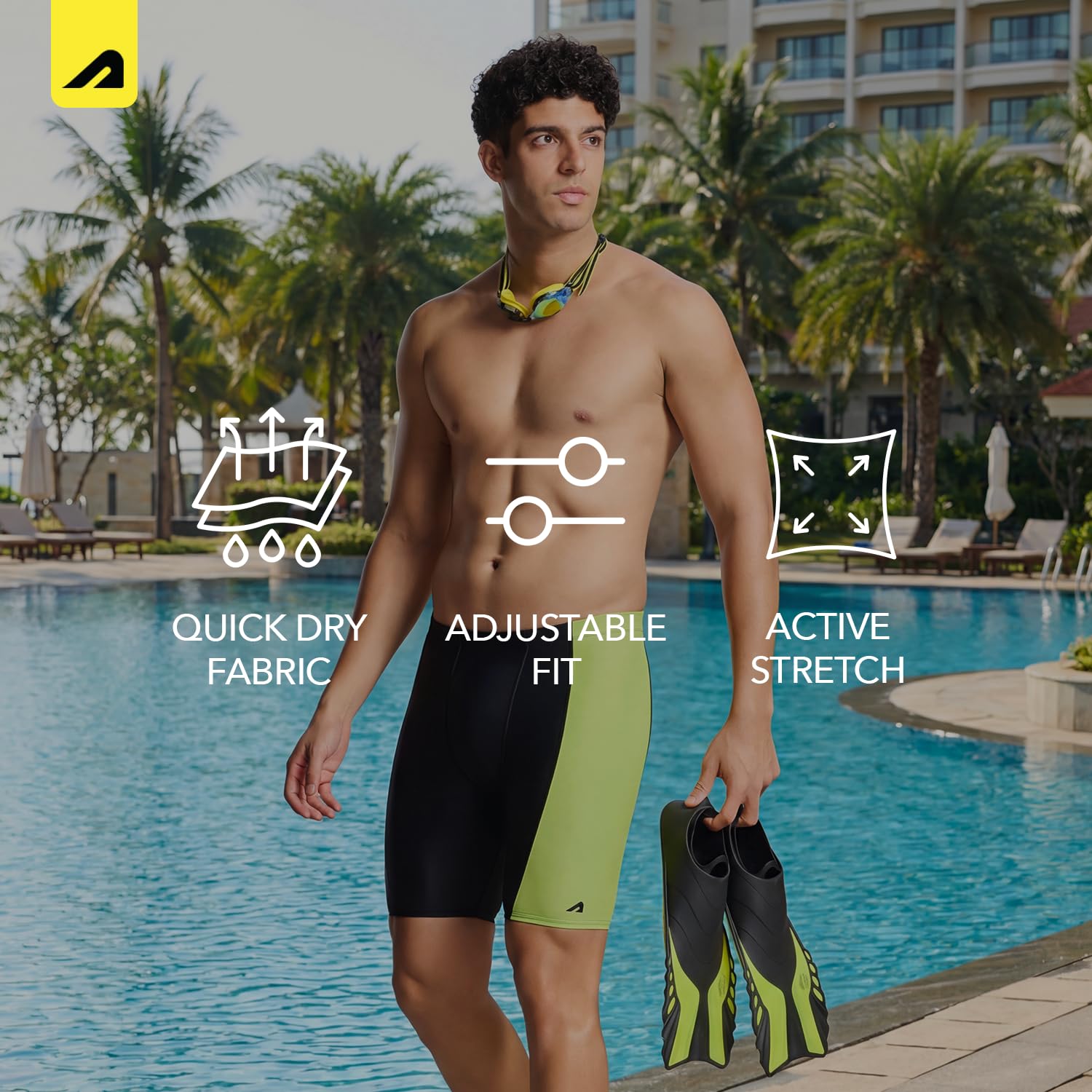 Boldfit Swim Jammers for Man Swimming Short for Men Stretchable Fit Swim Trunk for Men Adjustable Swim Shorts for Man Quick Drying Shorts for Swimming Swimwear for Mens- BlackYellow L 2