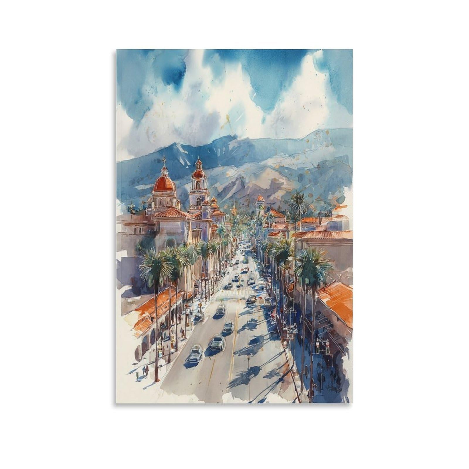 XWYMXZ Las Vegas Watercolor Street 20x30inch(50x75cm) Vintage Travel Poster Watercolor Canvas Art