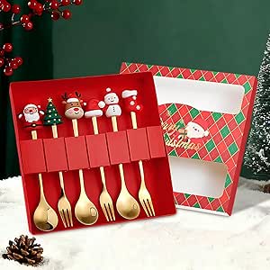 Weihnachtslöffel Set, 6 Stück Christmas Spoons Weihnachts kaffee Löffel Geschirr Weihnachten Weihnachtsgeschirr Set Edelstahl-Löffel-Kochset mit Weihnachtsfigur, Adventskalender Füllung Kinder