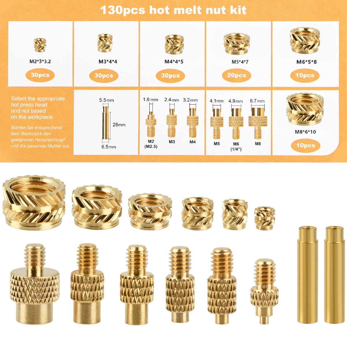139PCS 3D Juego de Insertos Roscados,Inserto Roscado de M2-M8,Soldadora Azul 60W, kit de Soldadura con Insertos Roscados para Componentes Impresos en 3D,Reparación Electrónica, DIY