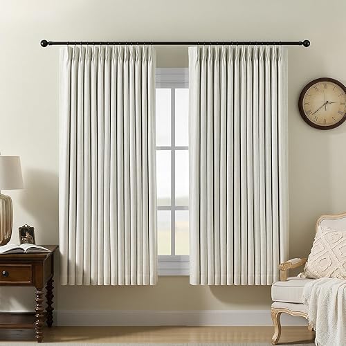 Pinch Pleated Curtains 100% Blackout Linen Curtains 72 Inches Long for Bedroom Living Room, Natural Memory Trained Thermal Insulated Room Darkening Window Pleat Drapes with Hooks, 2 Panels, 40"Wx72"L