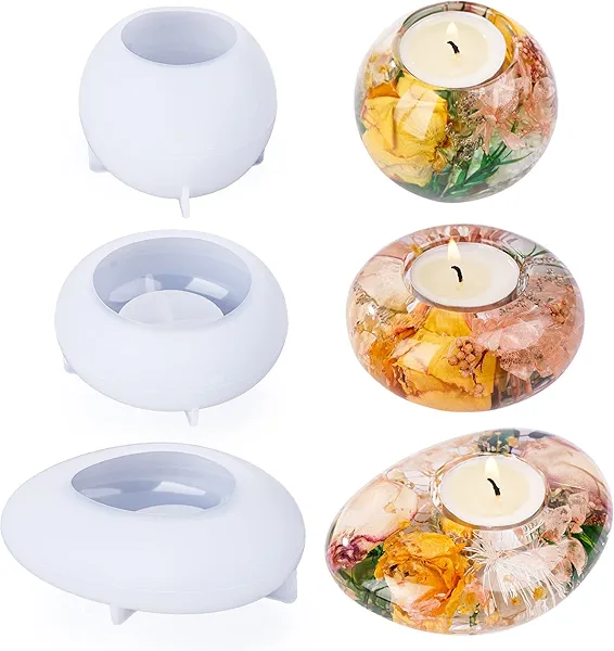 LET'S RESIN Tealight Candle Holder Resin Molds Silicone,3Pcs Tea Light Candle Holder Molds for Resin,Plaster,Cement Concrete,Epoxy Moulds for DIY Home Décor,Great for Beginners